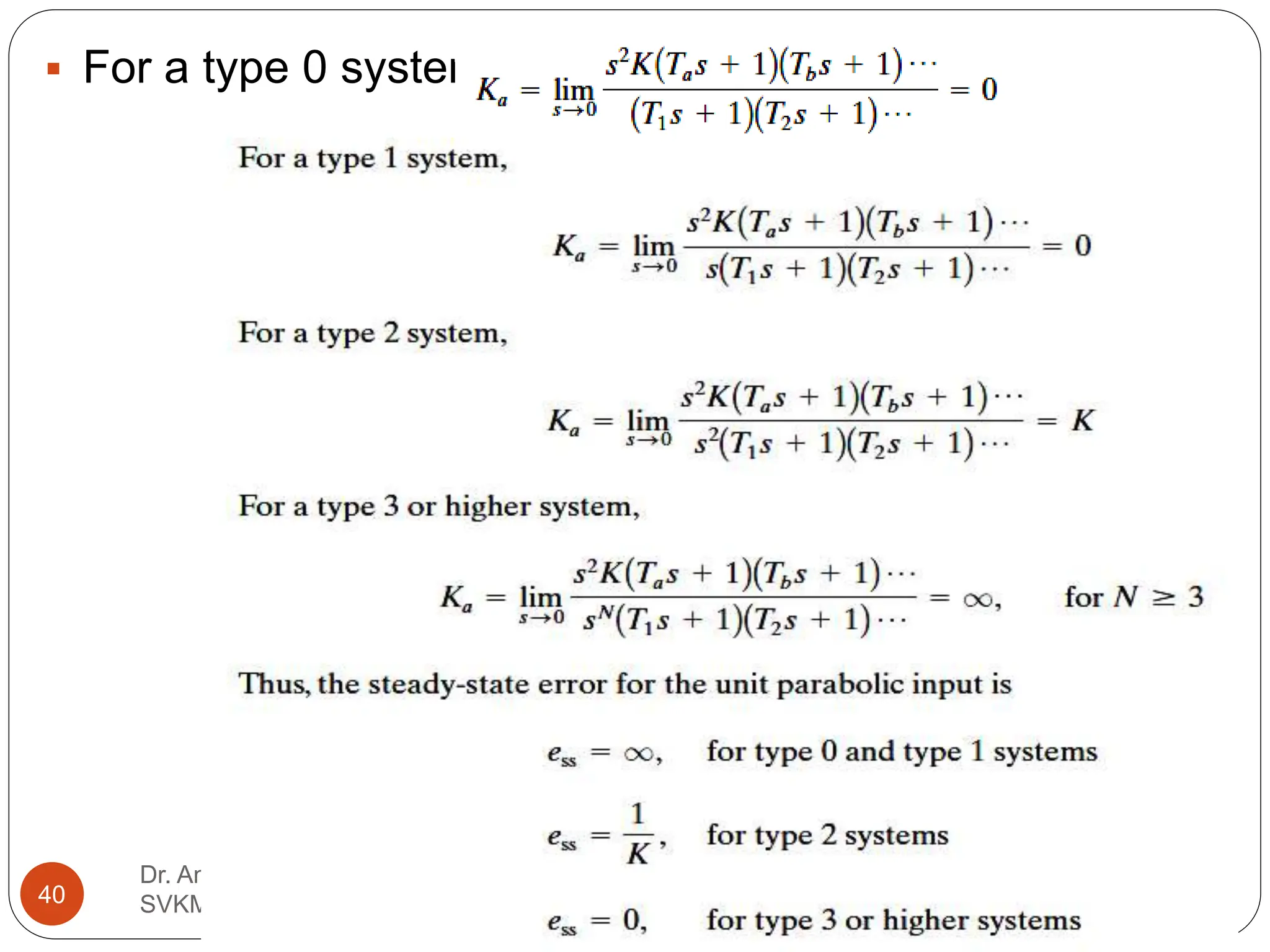 Dr. Ankita Malhotra
SVKM's D J Sanghvi College of Engineering
40
 For a type 0 system,
 
