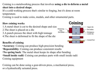 Blanking ,Piercing, Coining, Spinning sheet metal operations | PPTX