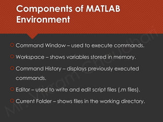 Comprehensive Introduction to MATLAB: Environment, Matrices, Functions ...