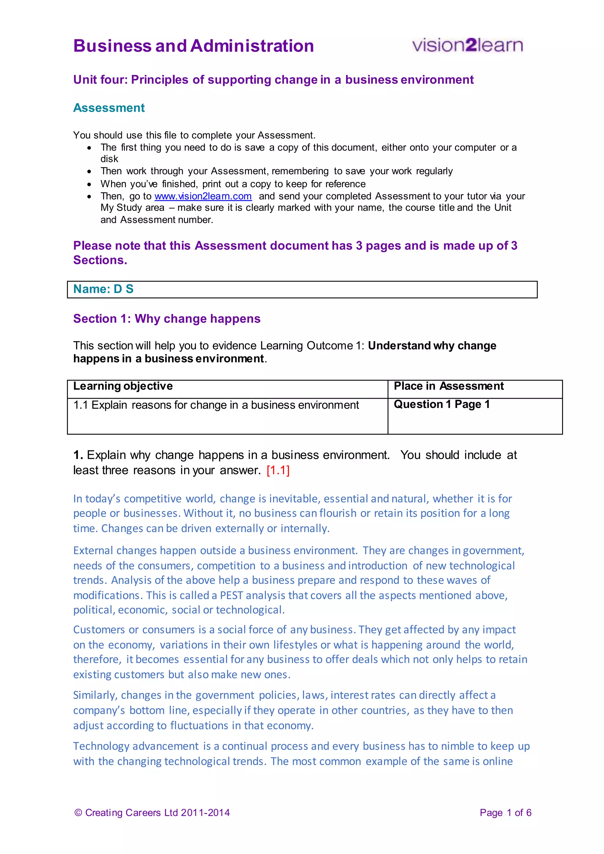 Business and Admin Level 2 Unit 4 assessment answers | PDF