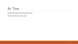 B+ Tree
Copy of the Root node to bottom leaf .
No Record Pointer from root
36
 