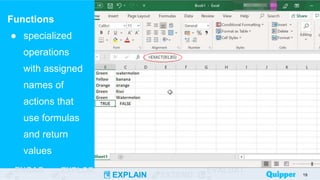 ENGAG EXPLOR
EXPLAIN EXTEND
EVALUAT
Functions
● specialized
operations
with assigned
names of
actions that
use formulas
and return
values
19
 