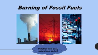 Burning of Fossil Fuels
Pollution from coal,
natural gas, and oil
Pollution from coal,
natural gas, and oil
Pollution from coal,
natural gas, and oil
 