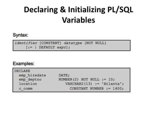 Declaring & Initializing PL/SQL
Variables
 
