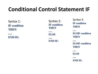Conditional Control Statement IF
 