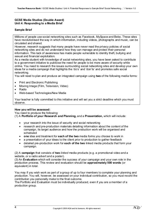 unit 4 responding to a media brief sample work sample brief