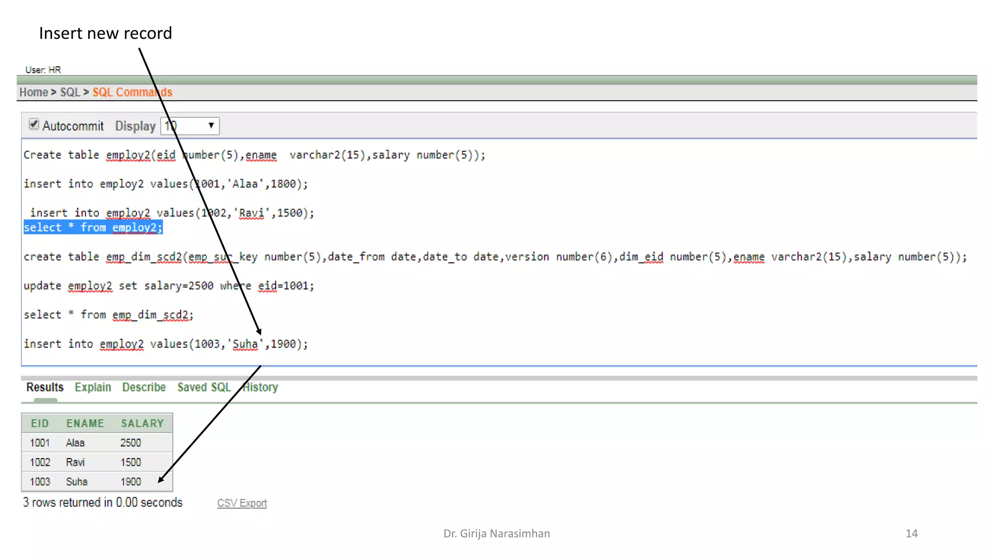 Insert new record Dr. Girija Narasimhan 14 