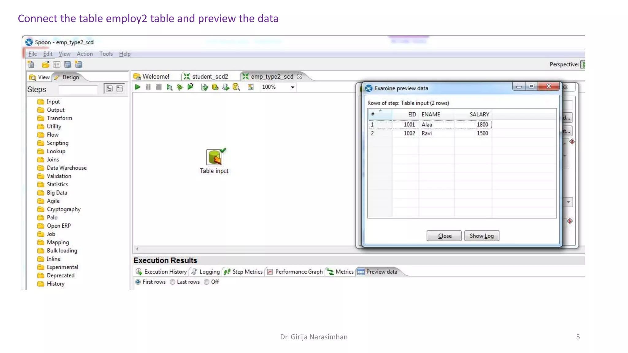 Connect the table employ2 table and preview the data Dr. Girija Narasimhan 5 