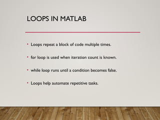 Loop Counter Matlab Comprehensive Introduction to MATLAB: Environment, Matrices, Functions ...