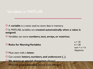 Letter Operators Matlab Comprehensive Introduction to MATLAB: Environment, Matrices, Functions ...