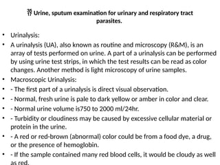Urine R M Test VARIOUS LABORATORY TECHNIQUE USED IN MEDICAL PARASITOLOGY | PPTX