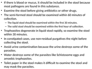Stool Pathogen Sample VARIOUS LABORATORY TECHNIQUE USED IN MEDICAL PARASITOLOGY | PPTX