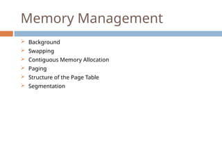 memory management inoperating systems for computer engineering | PPTX