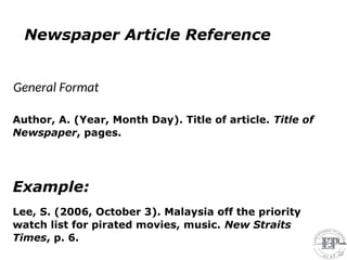 Newspaper Reference Material Example Unit 4 (B); citation & referencing, Educational Platform.pptx