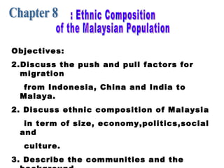 Chapter 8 : Ethnic Composition of the Malaysian Population ,[object Object],[object Object],[object Object],[object Object],[object Object],[object Object],[object Object],[object Object]
