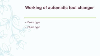 Working of automatic tool changer
– Drum type
– Chain type
 