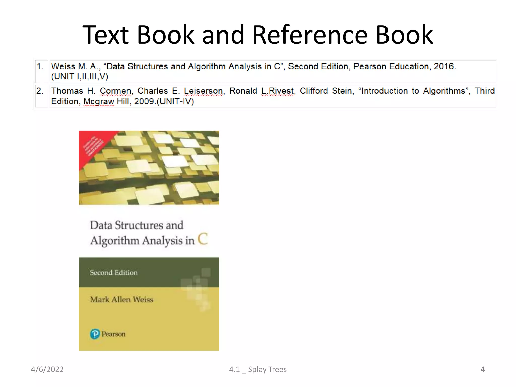 Text Book and Reference Book
4/6/2022 4.1 _ Splay Trees 4
 