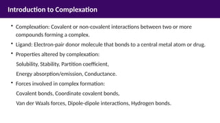 Complex Binding UNIT IV, PP-I, Comprehensive Overview of Complexation and Protein ...