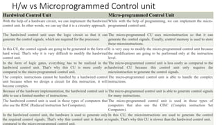 Microprogrammed Vs Hardwired Control BASICS OF MIPS ARCHITECTURE AND THEIR INSTRUCTION SET | PPTX