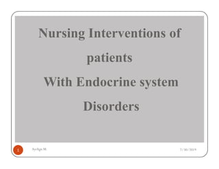 Nursing Interventions of
patients
With Endocrine system
With Endocrine system
Disorders
1 7/30/2019
Ayelign M.
 