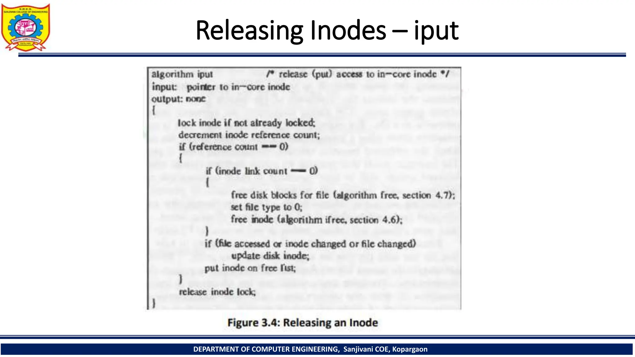 Releasing Inodes – iput
DEPARTMENT OF COMPUTER ENGINEERING, Sanjivani COE, Kopargaon
 