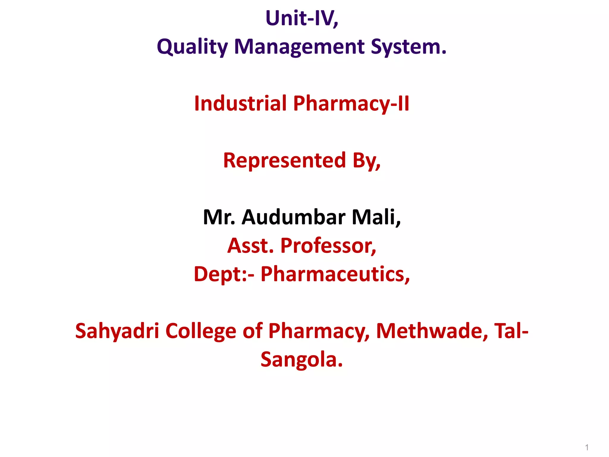 Quality management systems