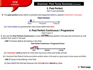 FCE
by Matifmarin.
3. Past Perfect3. Past Perfect
Grammar: Past Tense Summary [5 tenses]
3. The past perfect tense refers ...