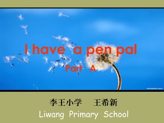 李王小学 王希新
Liwang Primary School
I have a pen pal
Part A
 