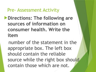 Unit 4 MAPEH 6 Health 6 Lesson 2- Components of Consumer Health.pptx