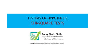 TESTING OF HYPOTHESIS
CHI-SQUARE TESTS
 