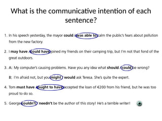 What is the communicative intention of each
sentence?
 