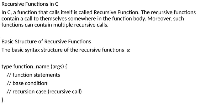 recursion, syntax, types, example program | PPT