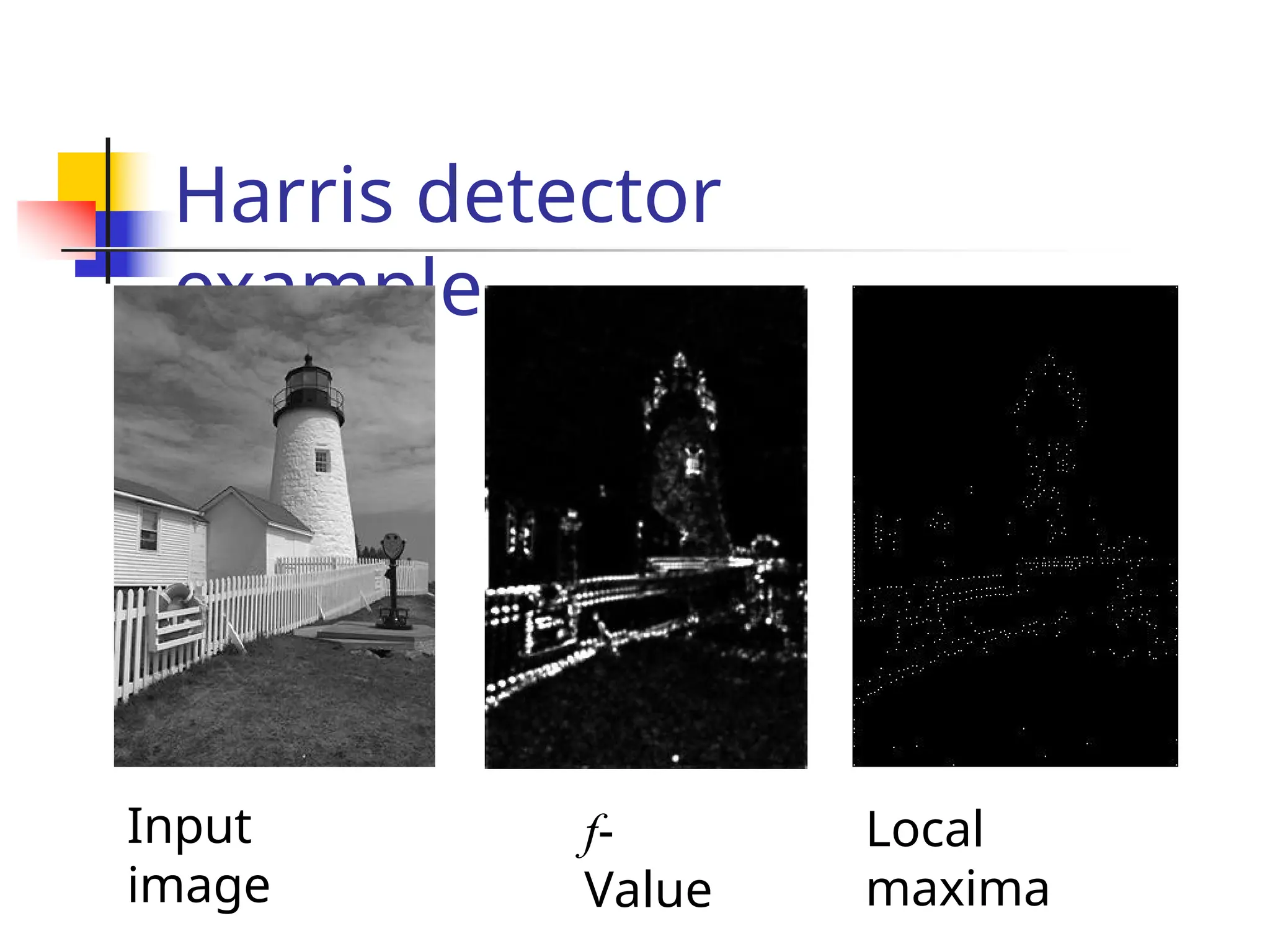 Harris detector
example
Input
image
f-
Value
Local
maxima
 