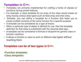 Unit 4_Part 1 CSE2001 Exception Handling and Function Template and ...