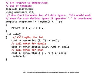 Unit 4_Part 1 CSE2001 Exception Handling and Function Template and ...