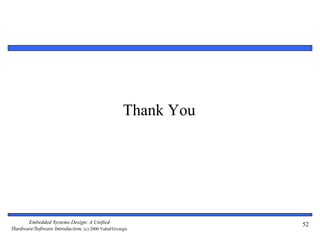 Embedded Systems Design: A Unified
Hardware/Software Introduction, (c) 2000 Vahid/Givargis
Thank You
52
 