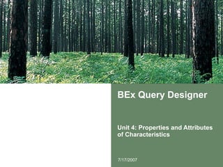 BEx Query Designer Unit 4: Properties and Attributes of Characteristics 7/17/2007 