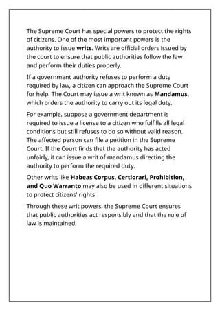 Comprehensive Guide to Indian Judiciary and Supreme Court Powers | DOC