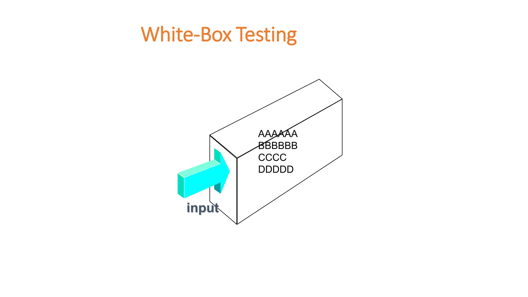 White-Box Testing
input
AAAAAA
BBBBBB
CCCC
DDDDD
 