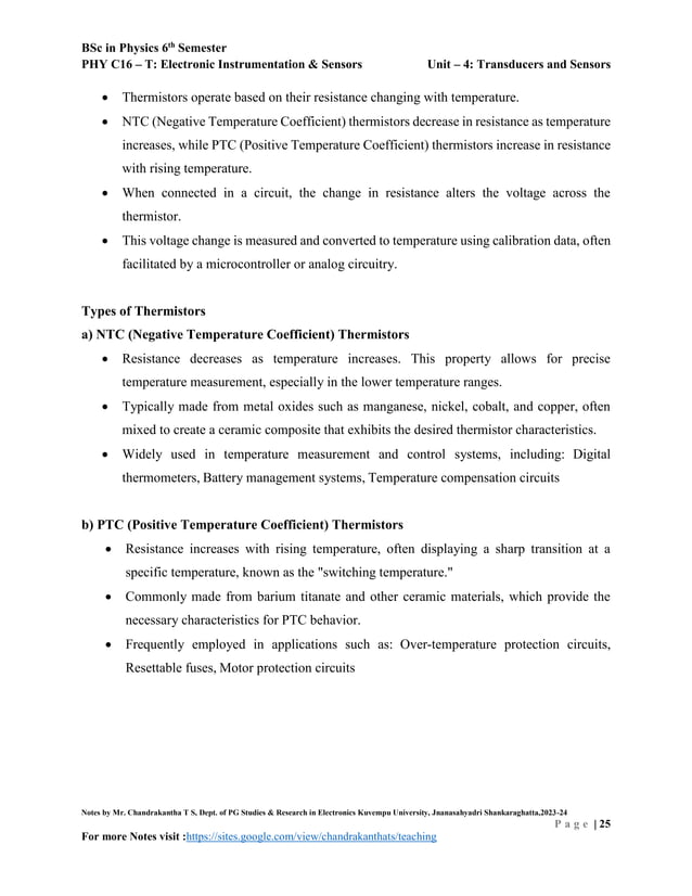 Unit – 4 Transducers and sensors:Definition and types of transducers | PDF