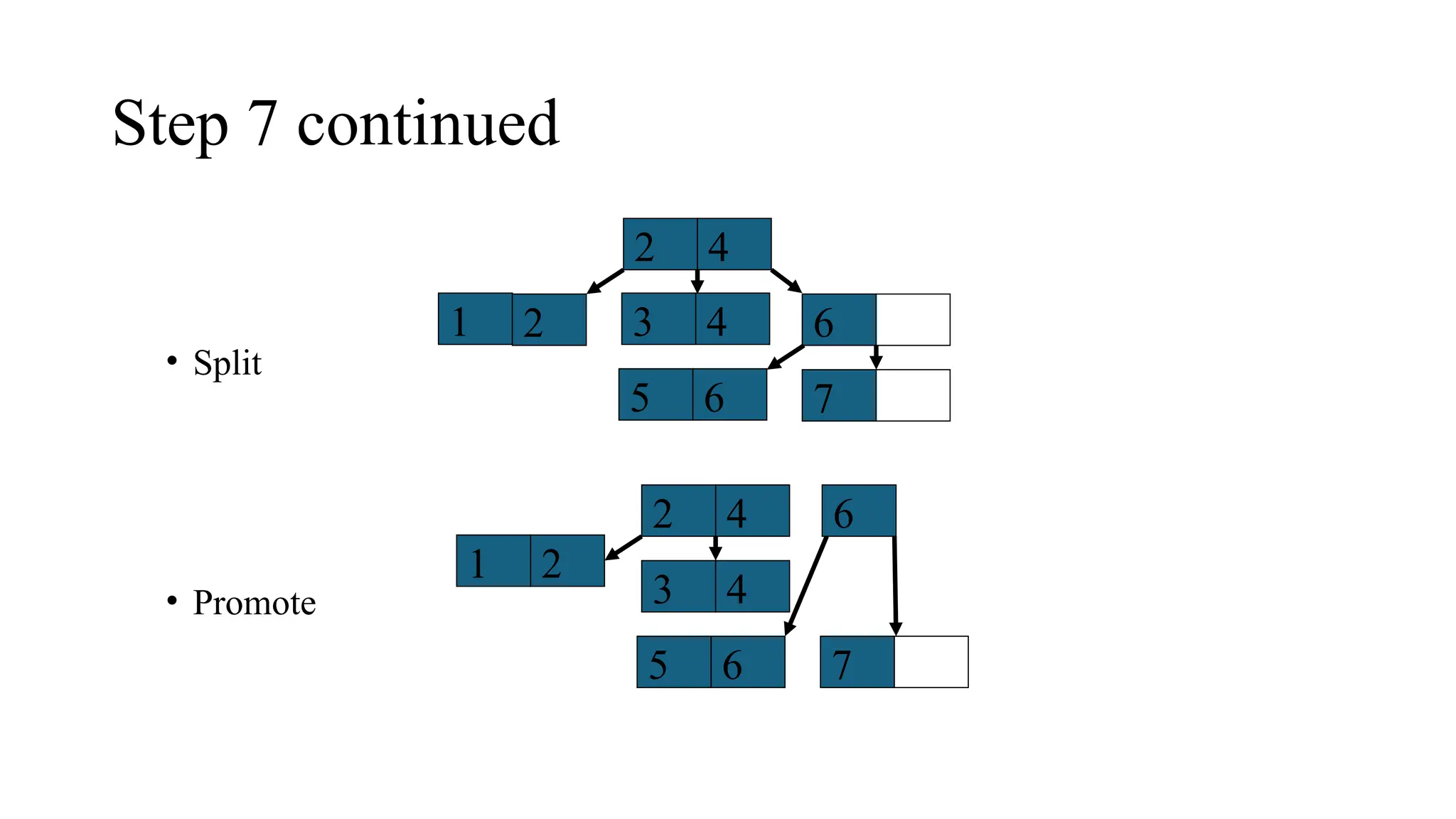 Step 7 continued
4
2
1 2 3 4 6
5 6 7
4
2
1 2
3 4
6
5 6 7
• Split
• Promote
 