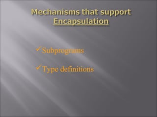 Subprograms

Type definitions
 
