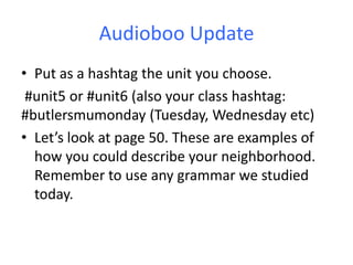 Example:
1. In your class, what is your favorite festival?
The Pancake Festival is my favorite festival.
2. Write three things about that festival (not name).
-People run a marathon and they flip pancakes.
-The marathon winner will get 100 free pancakes.
-There are several dirty pancakes in the street.
3. Why is it your favorite festival? Give two reasons.
-I think I can win the marathon because I run every day.
-I want to eat many pancakes when I finish running.
 
