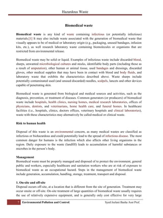 Waste Contamination Health Risks Example hazardous waste environmental protection and control | PDF