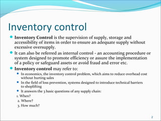 UNIT 5 - INVENTORY CONTROL AND RECENT TRENDS IN PPC | PPT