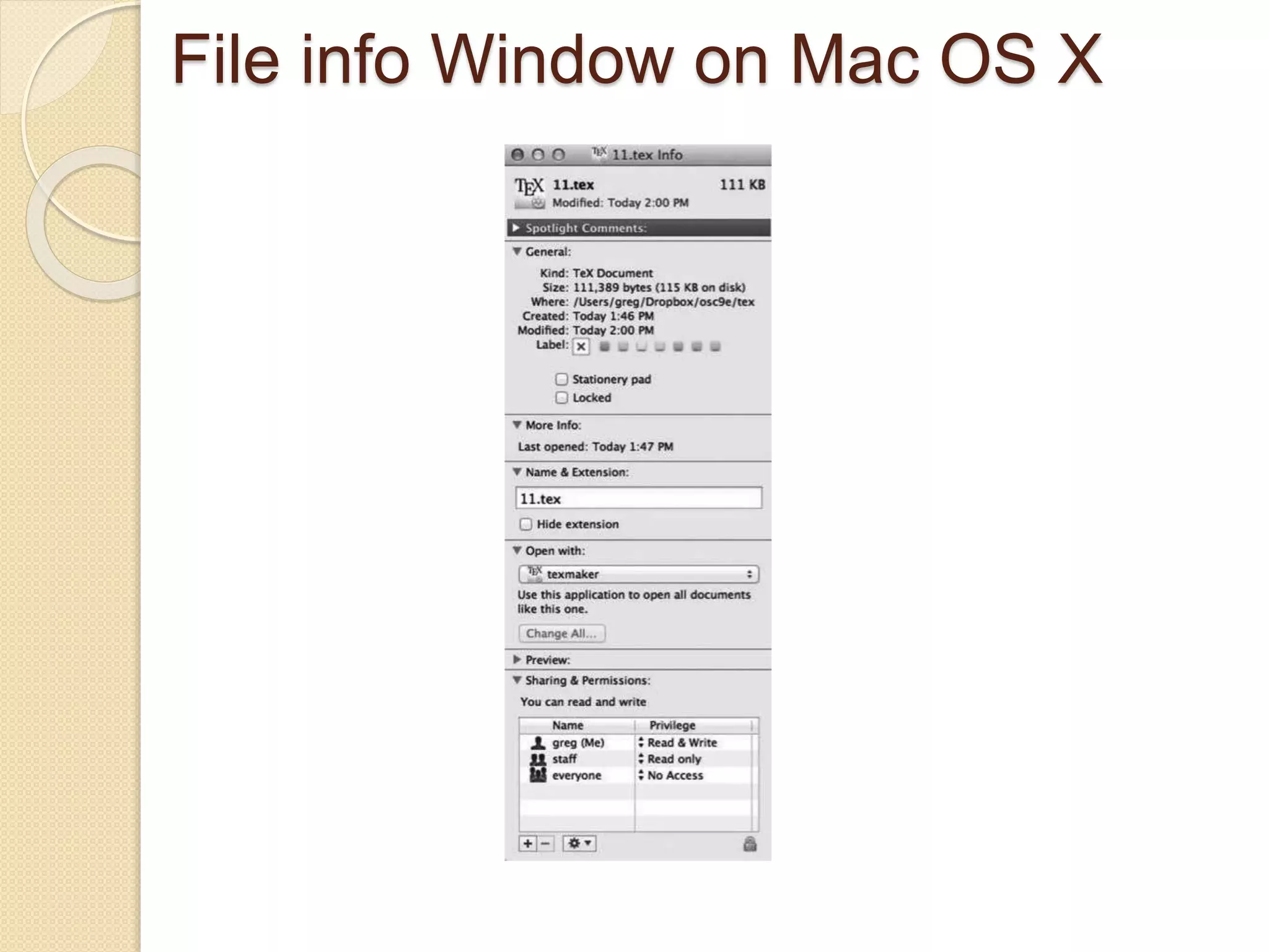 File info Window on Mac OS X
 