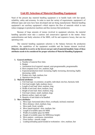 Selection of Material Handling Equipment | PDF