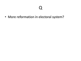 Q
• More reformation in electoral system?
 