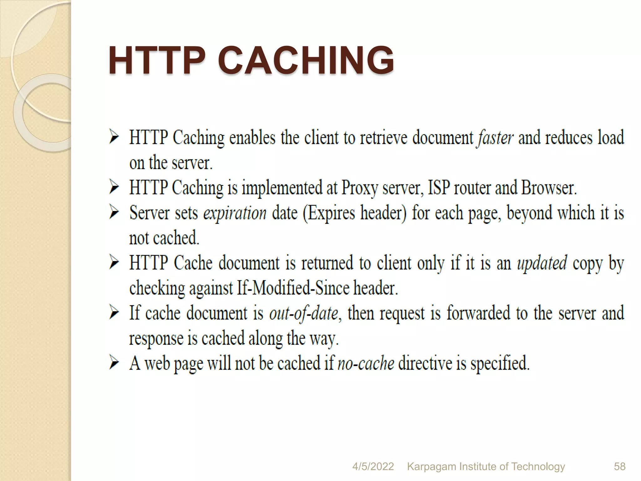 HTTP CACHING
4/5/2022 Karpagam Institute of Technology 58
 