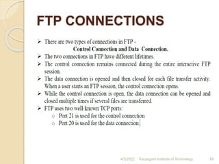 FTP CONNECTIONS
4/5/2022 Karpagam Institute of Technology 65
 